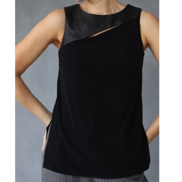 Rag & Bone Sleeveless Leather-Trim Tank Top in Black Size XS - Picture 1 of 11